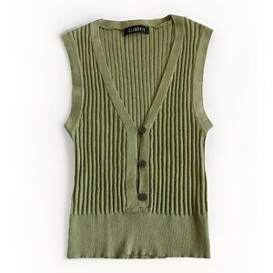 Chembery Green‎ Ribbed Button Up Top Small